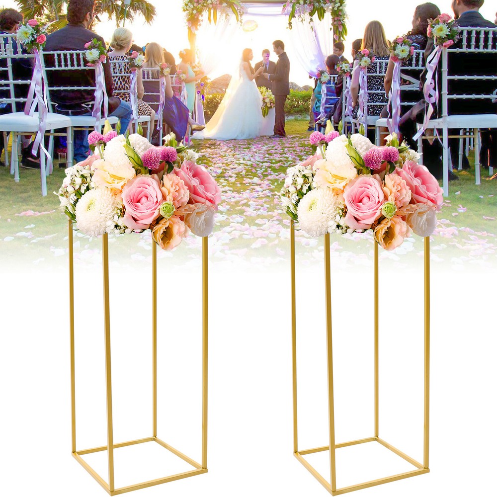 2x Metal Floor Stand Column Cube Shape Flower Holder Wedding Backdrop Decoration