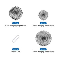 Hanging Paper Fans Party Set 6Pcs Decoration for Home Birthday Wedding(Silver)