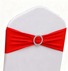 Red Chair Sashes 50 Pack, Spandex Red Chair Bands Bows for Wedding Party Birthda
