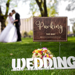 9-Piece Wedding This Way Sign Kit, Double-Sided Wooden Wedding Direction Arrow &