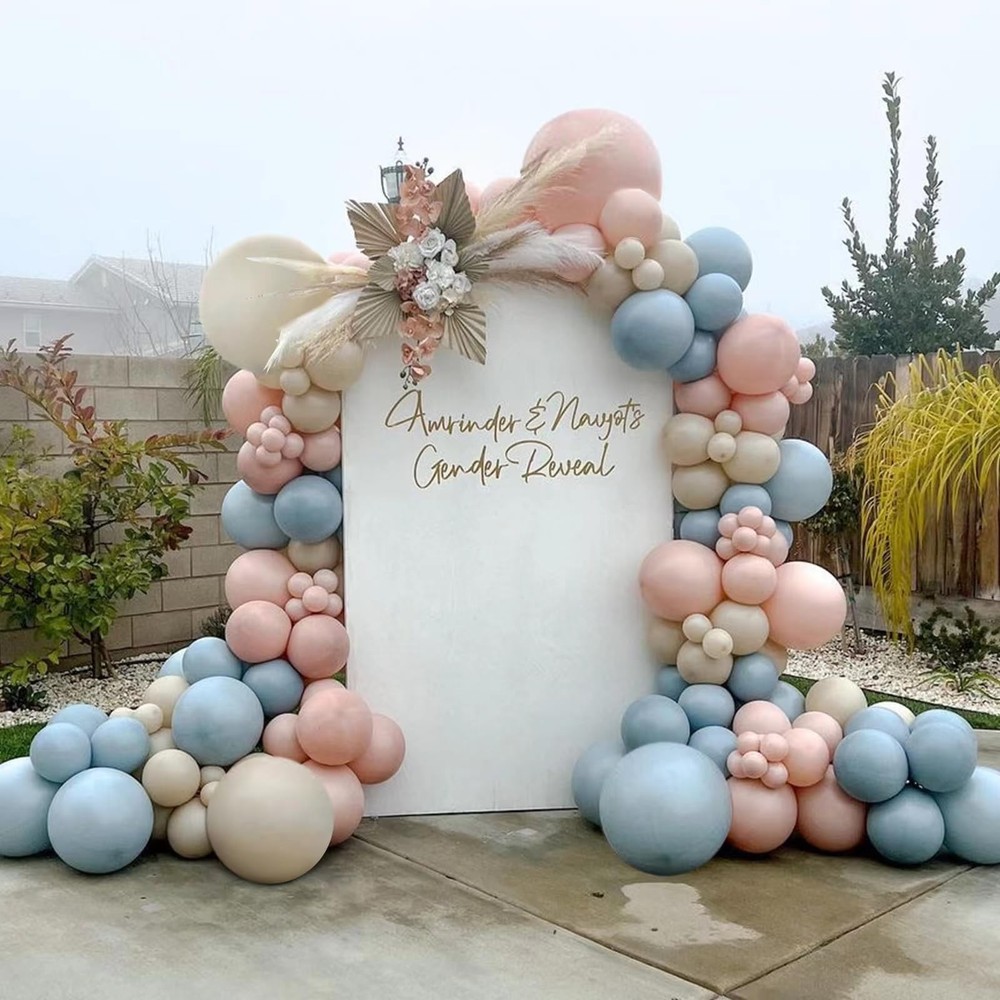 Gender Reveal Balloons Garland Kit, 124pcs Dusty Pink and Dusty Blue Sand Whi…