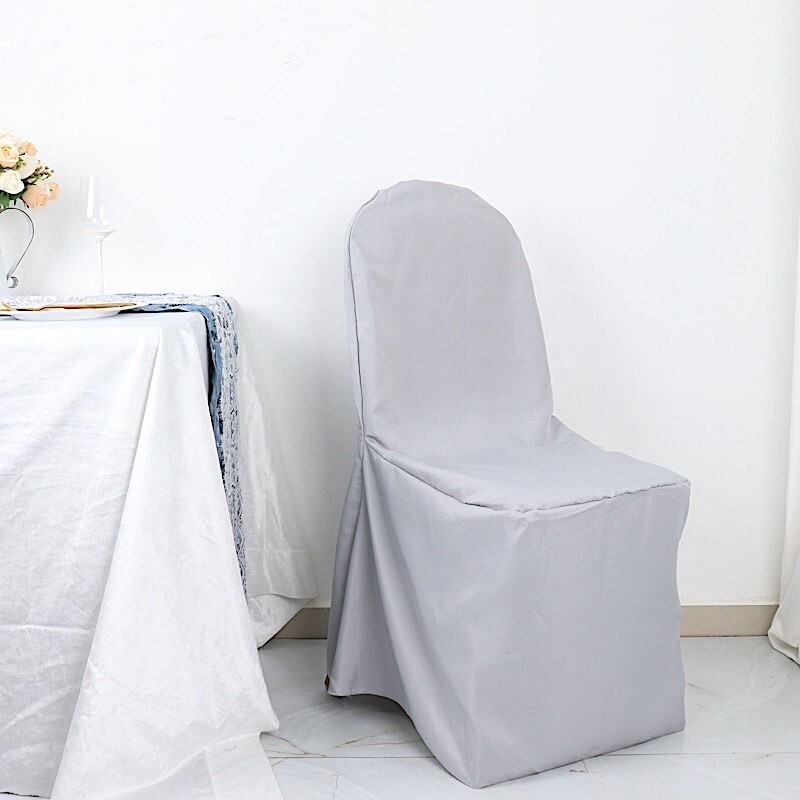 25 Silver POLYESTER BANQUET CHAIR COVERS Wedding Reception Party Decorations