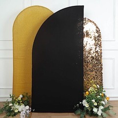 7 ft x 3 ft BLACK Matte Fitted Spandex Half Moon Arch Stand Cover Wedding