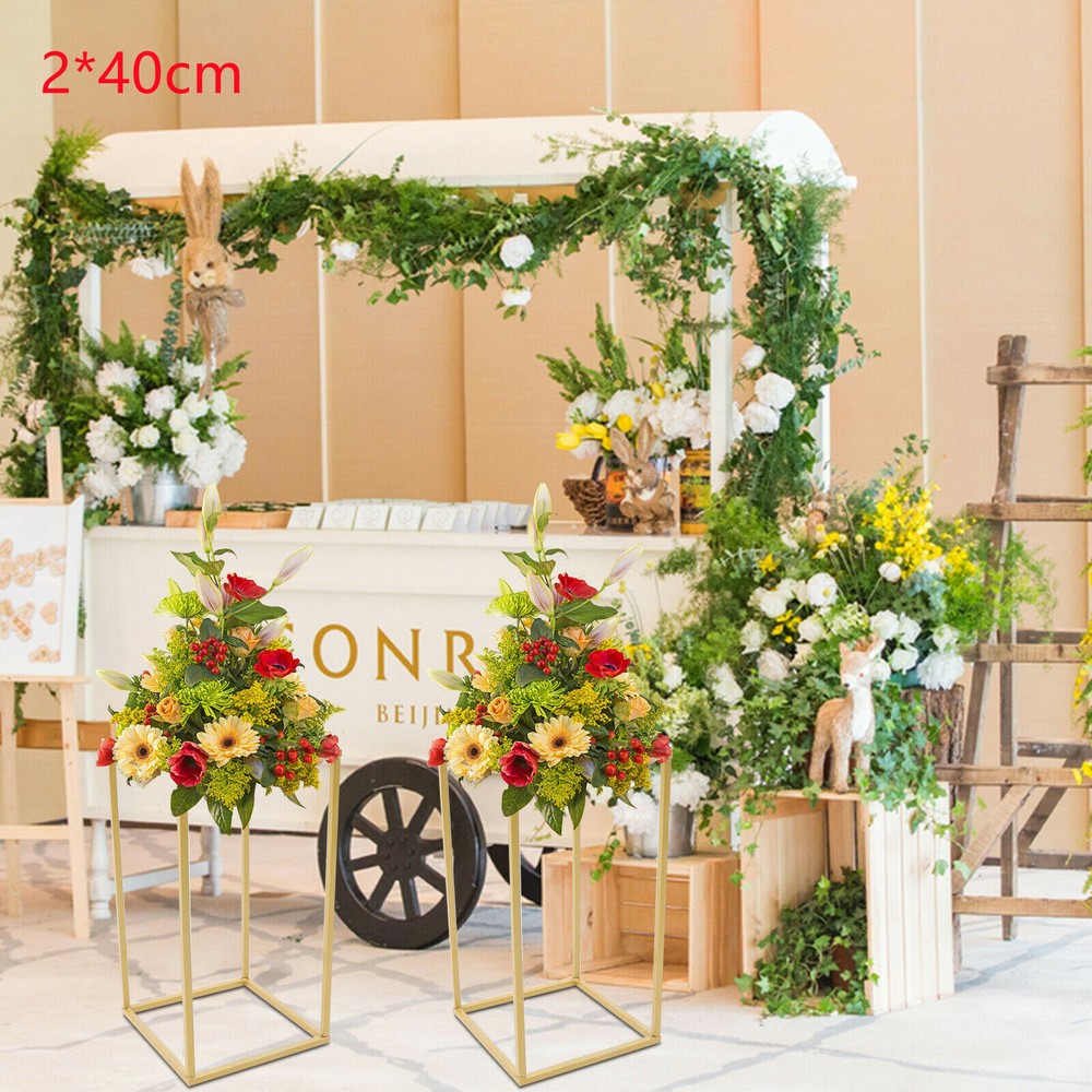 2Pcs/Set 8.66*8.66*15.75in Gold Metal Column Wedding Flower Display Floor Stand