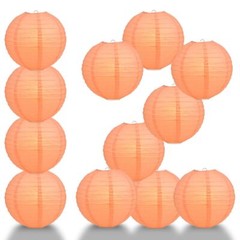 12 PACK | 12″ Peach / Orange Coral Even Round Paper Lantern, Hanging Combo Set