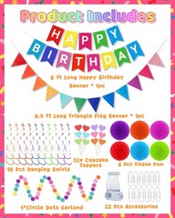 Happy Birthday Party Decorations – Colorful Happy Birthday Banner Swirl Strea…