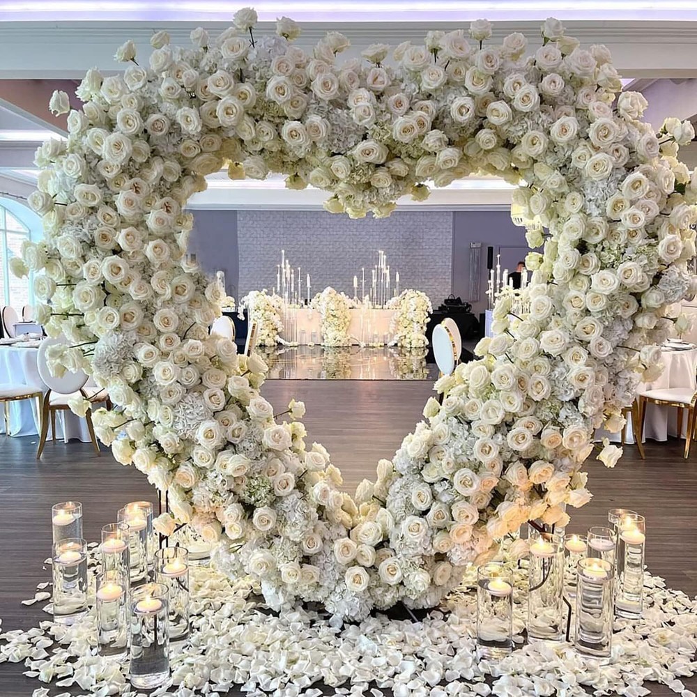 Wedding Arch Stand White Heart Shape Double Layers Wedding Backdrop Stand Metal