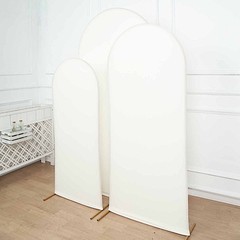 3 IVORY Matte Fitted Spandex Round Top Arch Backdrop STAND COVERS Set Events