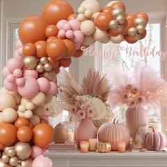 145PCS Fall Pink Balloon Arch Kit – Boho Baby Shower Decorations for Girl,
