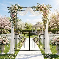 Metal Wedding Arch 7FT Stand Archway w/ Door for Outdoor Garden Party Decoration