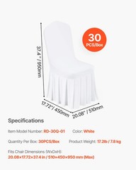 VEVOR 30PCS White Stretch Spandex Folding Chair Covers for Wedding Party Dining