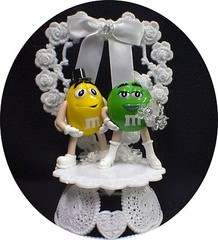 M & M Candy Wedding Cake Topper Mr Your Pick Groom Mrs GREEN Bride M&M Funny