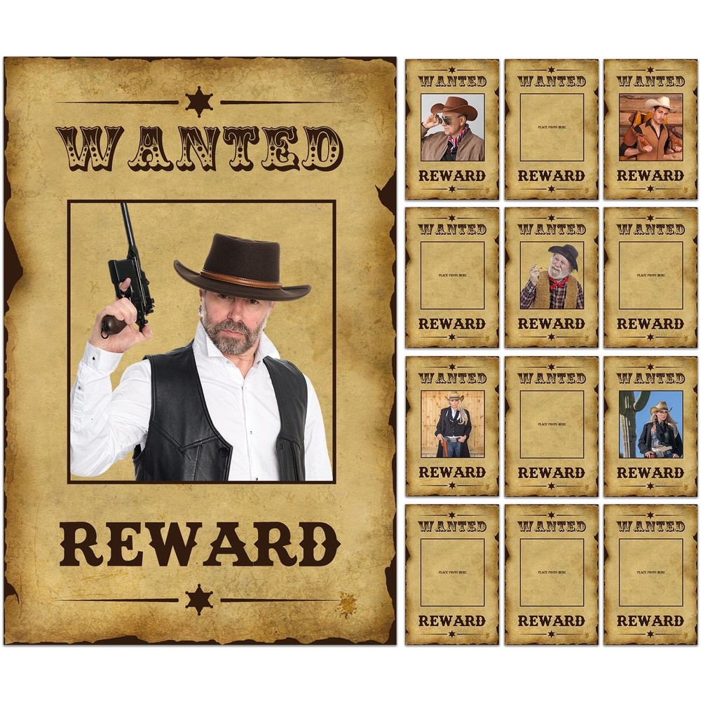 12 Pcs Western Wanted Poster Western Cowboy Party Decorations Wanted Photo Bo…