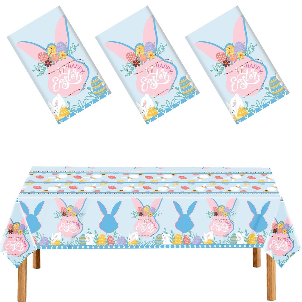 3 Pcs Easter Plastic Tablecloth,54 x 108 Inch Disposable Table Covers with Bu…