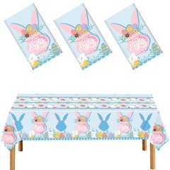 3 Pcs Easter Plastic Tablecloth,54 x 108 Inch Disposable Table Covers with Bu…