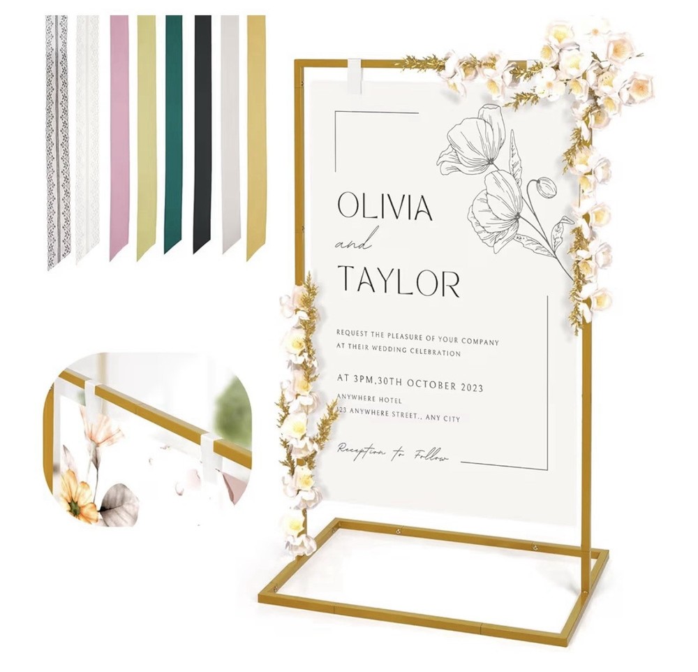 Wedding Welcome Sign Stand, 50”x30”x 20” Heavy Duty Easel / 8 Pair Satin Ribbon