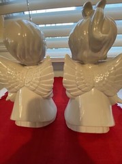 Vintage White Ceramic Kissing Angels Figurines Boy Girl Cherubs