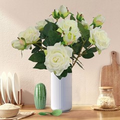 ATFL Ivory White Flowers, Ivory Roses,6 Pcs Faux Silk Real Touch Moisturizing…