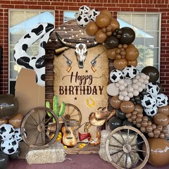 Western Cowboy Arch Backdrop Cover 6FT Wild West Rustic Wooden House Party