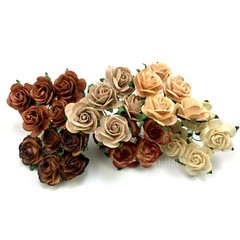 1″or2.5cm Mixed Earthy Brown Open Rose Paper Flowers Wedding Scrapbook (R6-827)