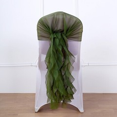 Olive Green Premium Curly Chiffon CHAIRS Covers Cap SASHES Bows Ties Home
