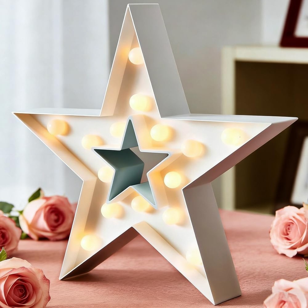 Bright Zeal 13″ LED Star Marquee Sign Light – Table Top Indoor Marquee Star w…