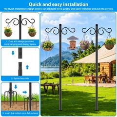 Adjustable Shepherd Hooks for Outdoor, 2 Pack 80 Inch 5 Prong Base … Fast Ship