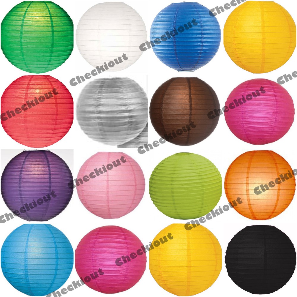 6x 12x Round 12″ Color Paper Lanterns with LED Light Wedding Party Decoration