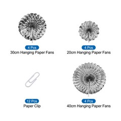 12Pcs Hanging Paper Fans Party Set Decoration for Home Birthday Wedding Silver