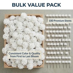 Larksilk White Carnations, Fake Flowers, 100 Pack for Events, Weddings, DIY