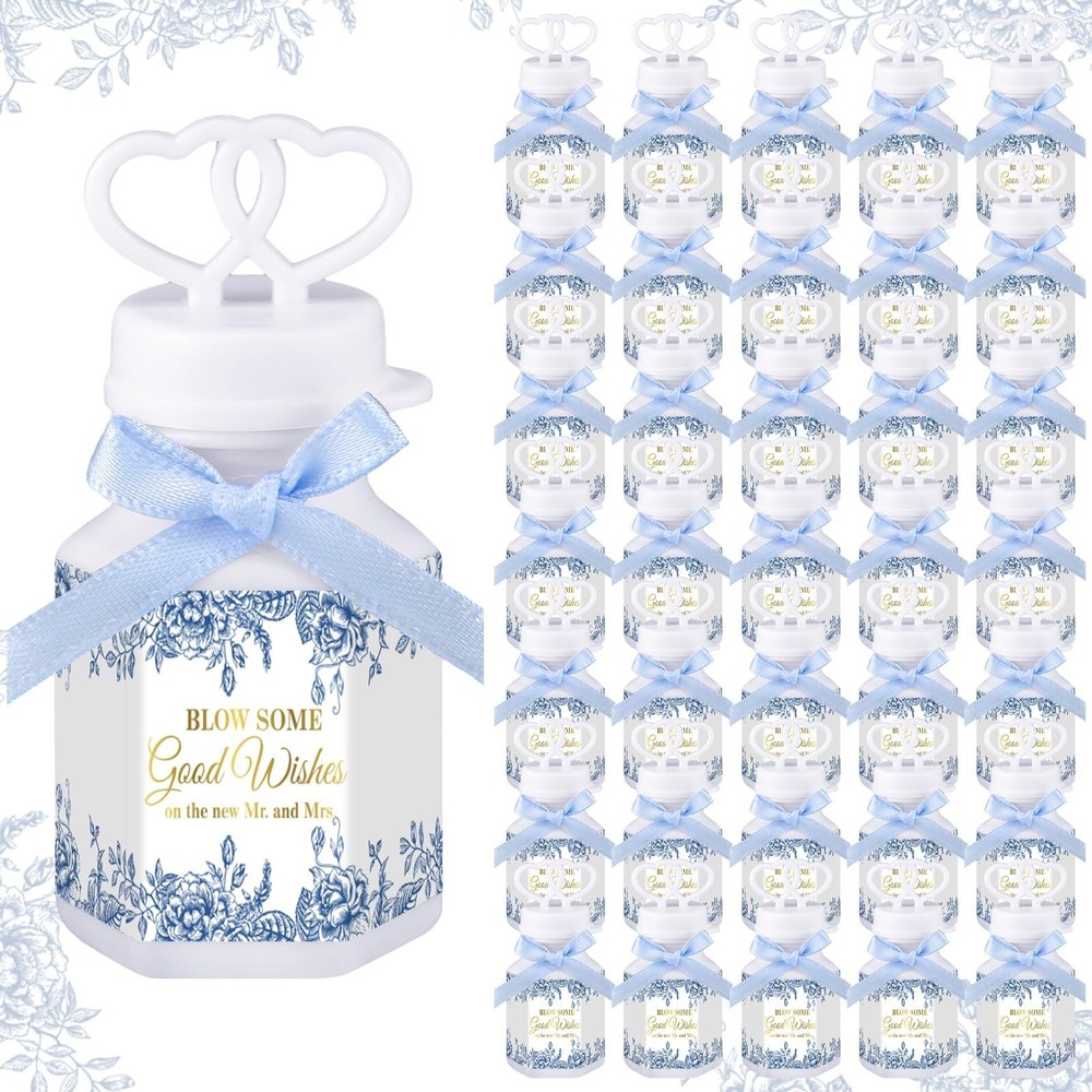 150 Pcs Blue Floral Wedding Party Bubbles Bulk with Bubble Solution Wedding M…