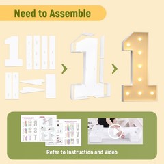 Mixifox 3FT Marquee Numbers 1 Large Light up Numbers for 1st 21st Birthday De…