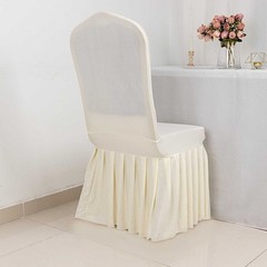 IVORY Ruffle Pleated Skirt Fitted Spandex Banquet CHAIR COVER Party Decorations