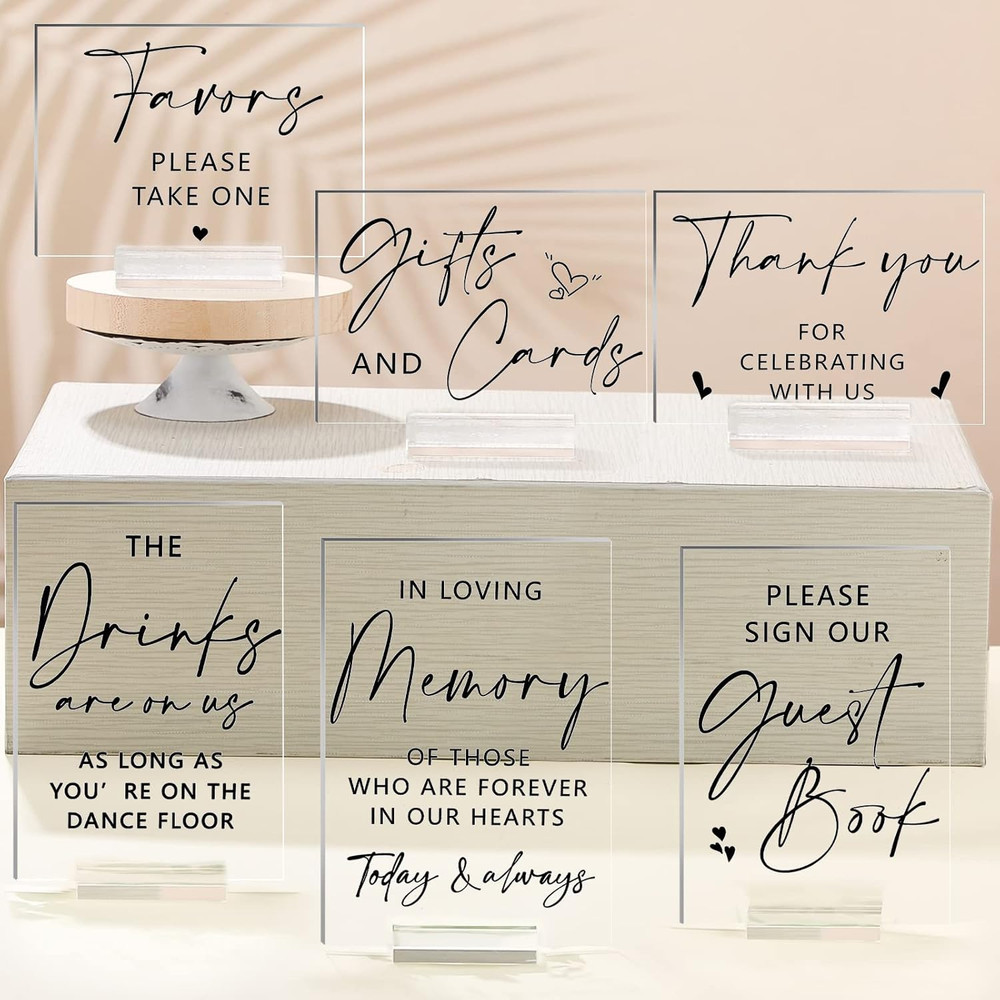 6 Pcs Clear Acrylic Wedding Signs for Reception and Ceremony 5” x 7” Wedding S