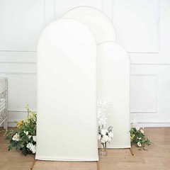 3 IVORY Matte Fitted Spandex Round Top Arch Backdrop STAND COVERS Set Events