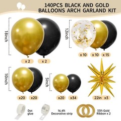 RUBFAC 140pcs Black and Gold Balloons, Black Metallic Gold Confetti Star Late…