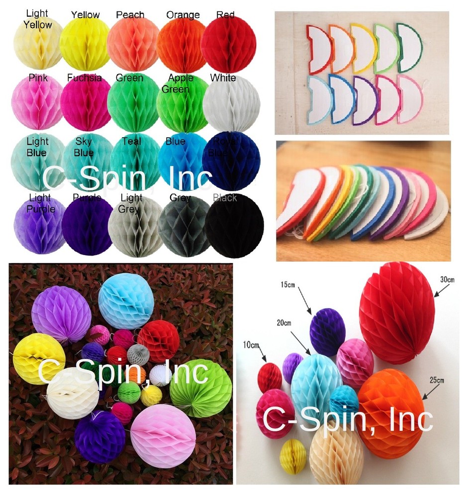 20Colors 4″ 8″ 12″ HoneyComb Tissue Paper Ball Lantern Pom Poms Wedding Birthday