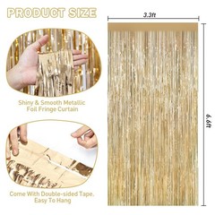 Champagne Gold Tinsel Backdrop Foil Fringe Curtains – 2 Packs Door Streamers …