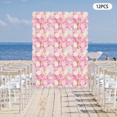 12PCS Artificial 3D Flower Wall Panel Wedding Backdrop Wall Decor Pink 15*15in