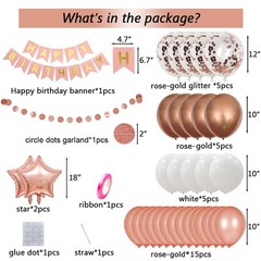Rose Gold Birthday Party Decorations Set – Happy Birthday Banner, Circle Dots…