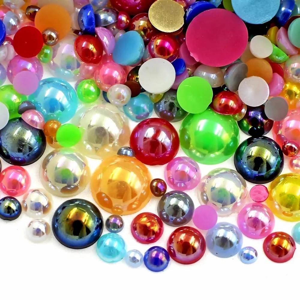 2000PCS AB Color Imitation Half Round Pearls Bead Loose Beads Gems, Mixed Siz…