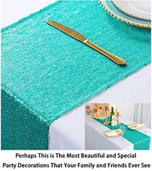 12×108-Inch Sequin Table Runner Teal 1 Piece Table Runner Wedding Halloween