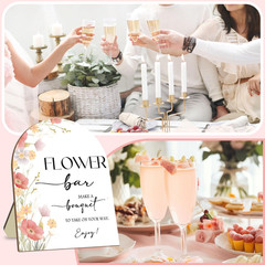 Flower Bar Wooden Sign with Stand, Pink Floral Bridal Shower Sign, Wedding Welco