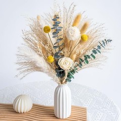 Dried Flowers Reed diffusers kit, Ceramic Vase Included, Reed Whitegreen