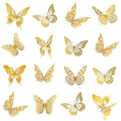 3D Butterfly Wall Decor 48 Pcs – 4 Styles & 3 Sizes, Removable Wall Gold