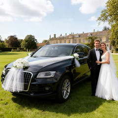 Elegant Wedding Car Decoration with Satin Ribbons & Floral Accents
