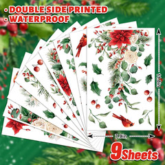 9 Sheets Christmas Floral Window Cling Stickers Hanging Poinsettia Flowers Eucal
