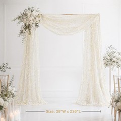 Beige Wedding Arch Draping Fabric 1 Panel 28″ x 20FT Glitter Sheer Backdrop