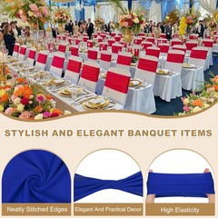 50 Pcs Spandex Chair Sashes Bows with Slider Buckle, Blue