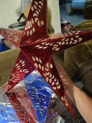 4 piece 30cm Hanging Paper Star Festival Lamp Pentagram Lanterns. 2 Blue, 2 Red.